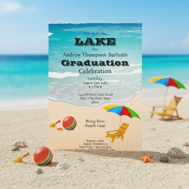 Let's Go To The Lake Beach Graduation  Invitation (The ultimate beach bash for the new grad.)