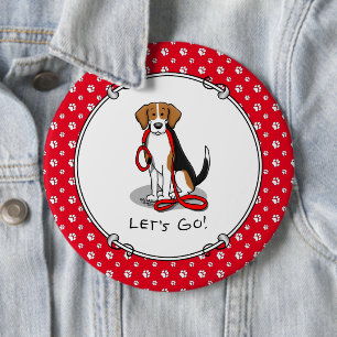 Let's Go! (walk) Beagle Dog (tri color 3) Cute 6 Cm Round Badge