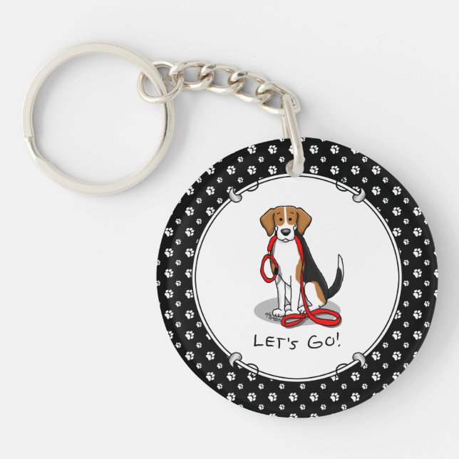 Let's Go! (walk) Beagle Dog (tri colour 3) Cute Key Ring (Front)