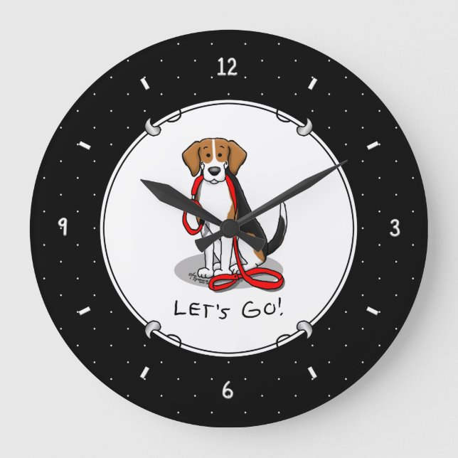 Let's Go! (walk) Beagle Dog (tri colour 3) Cute Large Clock (Front)