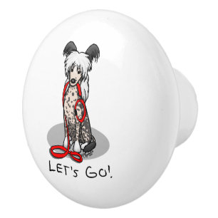 Let's Go! Walk Chinese Crested Dog (hl blk wh 1) Ceramic Knob