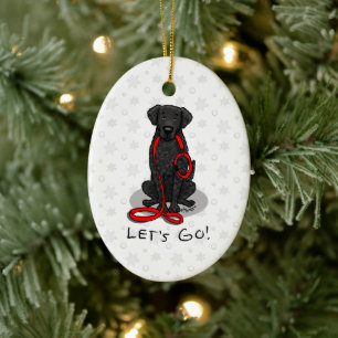 Let's Go! Walk Curly-Coated Retriever Dog (black) Ceramic Ornament