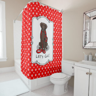 Let's Go! Walk Curly-Coated Retriever Dog (liver) Shower Curtain