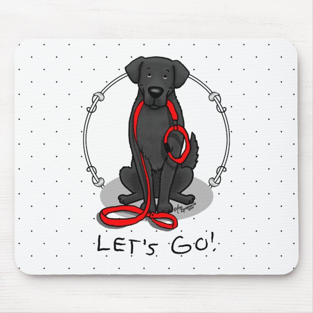 Let's Go! Walk Flat-Coated Retriever Dog (black) Mouse Pad (Front)