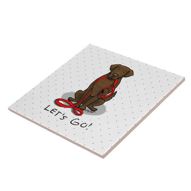 Let's Go! Walk Flat-Coated Retriever Dog (liver) Ceramic Tile (Side)