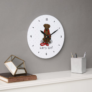 Let's Go! Walk Flat-Coated Retriever Dog (liver) Large Clock