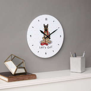 Let's Go! Walk German Shepherd Dog (black tan) Large Clock