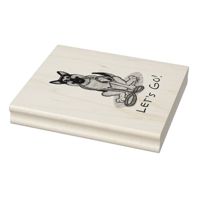Let's Go! Walk German Shepherd Dog (black tan) Rubber Stamp (Stamp)