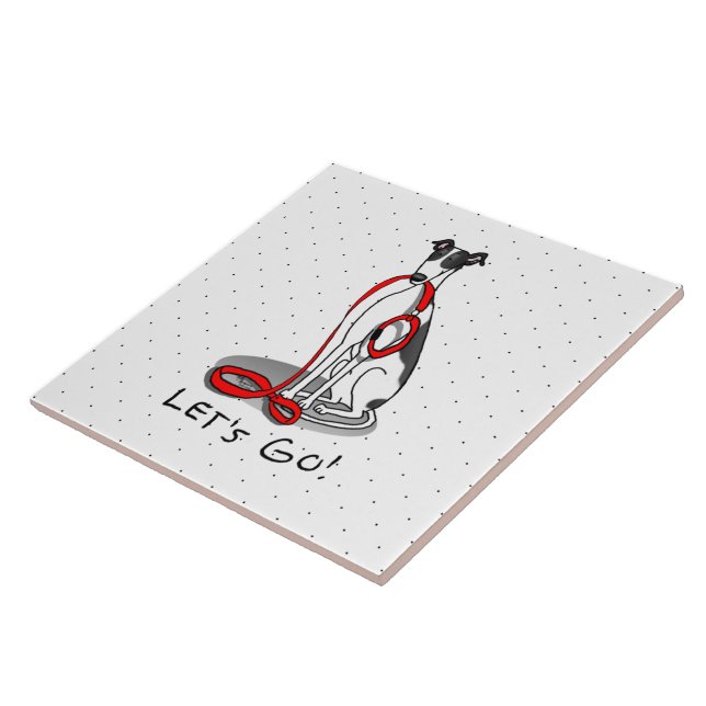 Let's Go! (walk) Greyhound Dog (black white) Funny Ceramic Tile (Side)