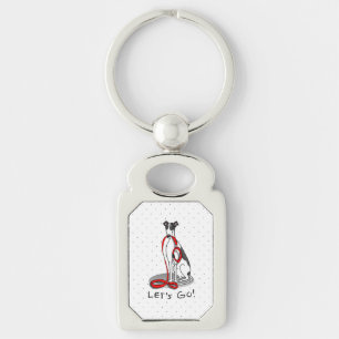 Let's Go! (walk) Greyhound Dog (black white) Funny Key Ring
