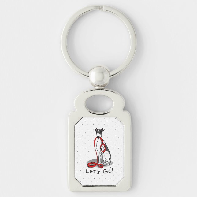 Let's Go! (walk) Greyhound Dog (black white) Funny Key Ring (Front)