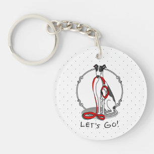 Let's Go! (walk) Greyhound Dog (black white) Funny Key Ring