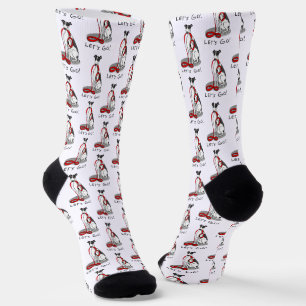 Let's Go! (walk) Greyhound Dog (black white) Funny Socks