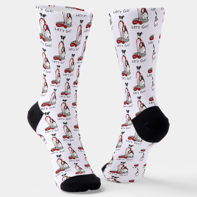 Let's Go! (walk) Greyhound Dog (black white) Funny Socks (Angled)