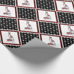 Let's Go! (walk) Greyhound Dog (black white) Funny Wrapping Paper