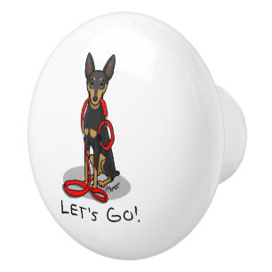 Let's Go! Walk Miniature Pinscher (black tan 1) Ceramic Knob