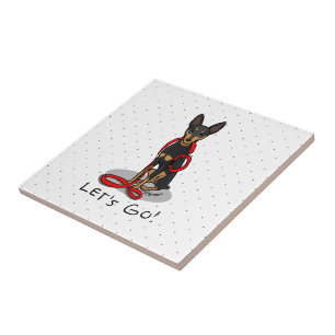 Let's Go! Walk Miniature Pinscher (black tan 1) Ceramic Tile