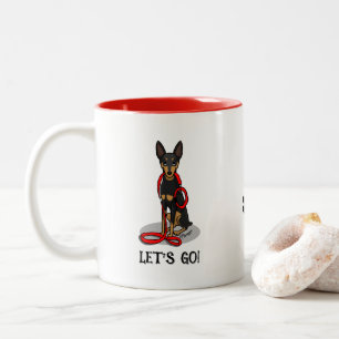 Let's Go! Walk Miniature Pinscher (black tan 1) Two-Tone Coffee Mug