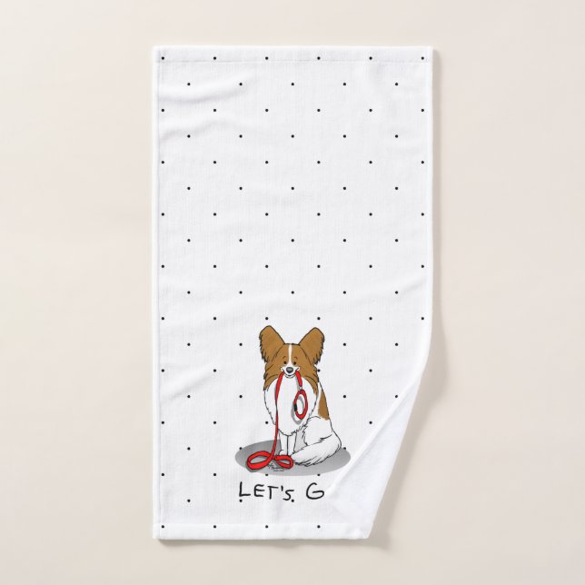 Let's Go! (walk) Papillon (white & red) Dog Cute Bath Towel Set (Hand Towel)