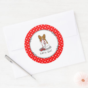 Let's Go! (walk) Papillon (white & red) Dog Cute Classic Round Sticker
