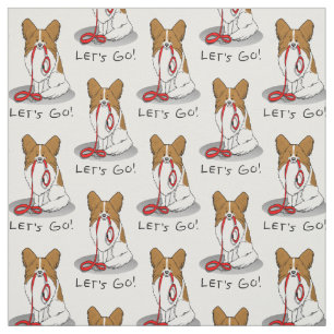 Let's Go! (walk) Papillon (white & red) Dog Cute Fabric