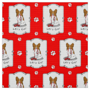 Let's Go! (walk) Papillon (white & red) Dog Cute Fabric