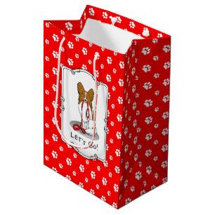 Let's Go! (walk) Papillon (white & red) Dog Cute Medium Gift Bag