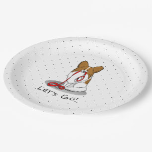 Let's Go! (walk) Papillon (white & red) Dog Cute Paper Plate