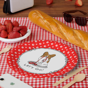 Let's Go! (walk) Papillon (white & red) Dog Cute Paper Plate