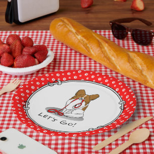 Let's Go! (walk) Papillon (white & red) Dog Cute Paper Plate