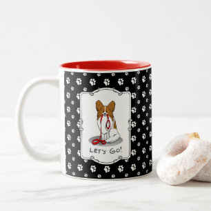 Let's Go! (walk) Papillon (white & red) Dog Cute Two-Tone Coffee Mug