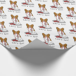 Let's Go! (walk) Papillon (white & red) Dog Cute Wrapping Paper