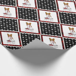 Let's Go! (walk) Papillon (white & red) Dog Cute Wrapping Paper