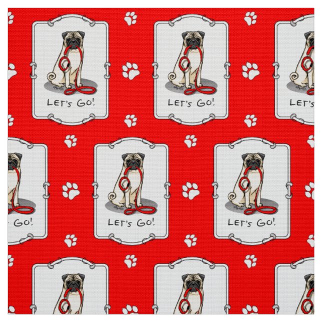 Let's Go! (walk) Pug Dog (light fawn) Leash Cute Fabric (Swatch)