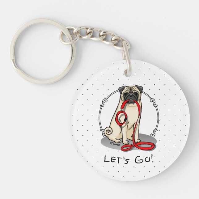 Let's Go! (walk) Pug Dog (light fawn) Leash Cute Key Ring (Front)