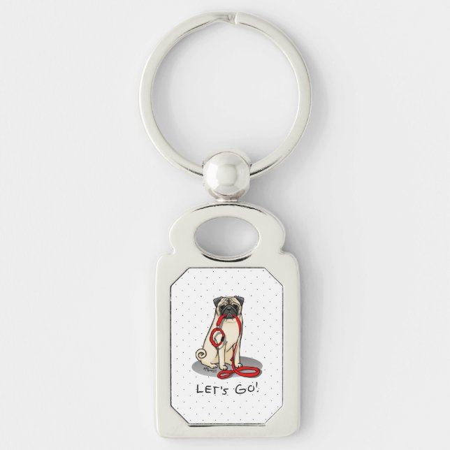 Let's Go! (walk) Pug Dog (light fawn) Leash Cute Key Ring (Front)
