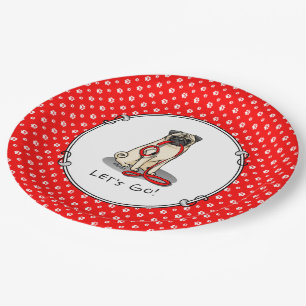 Let's Go! (walk) Pug Dog (light fawn) Leash Cute Paper Plate