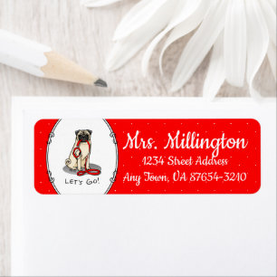 Let's Go! (walk) Pug Dog (light fawn) Leash Cute Return Address Label