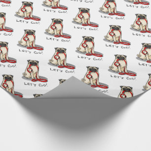 Let's Go! (walk) Pug Dog (light fawn) Leash Cute Wrapping Paper