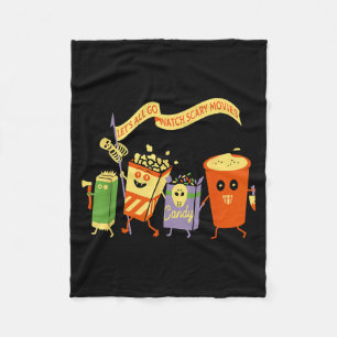 Lets Go Watch Scary Movies FUnny Popcoin Halloween Fleece Blanket