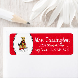 Let's Go! Welsh Terrier Dog with red leash Funny Return Address Label