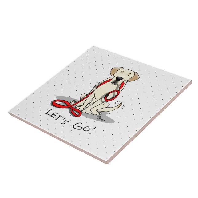 Let's Go! Yellow Lab Labrador Retriever Dog Cute Ceramic Tile (Side)