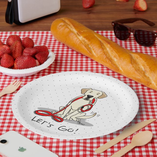 Let's Go! Yellow Lab Labrador Retriever Dog Cute Paper Plate (Picnic)