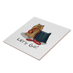 Let's Go! Yorkshire Terrier (Yorkie) Dog w Leash Ceramic Tile