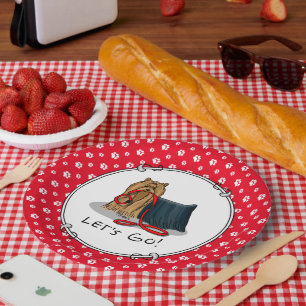 Let's Go! Yorkshire Terrier (Yorkie) Dog w Leash Paper Plate