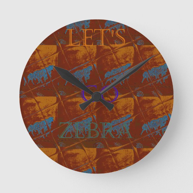 Let's Go Zebra Safari Art Print/Graphic Round Clock (Front)