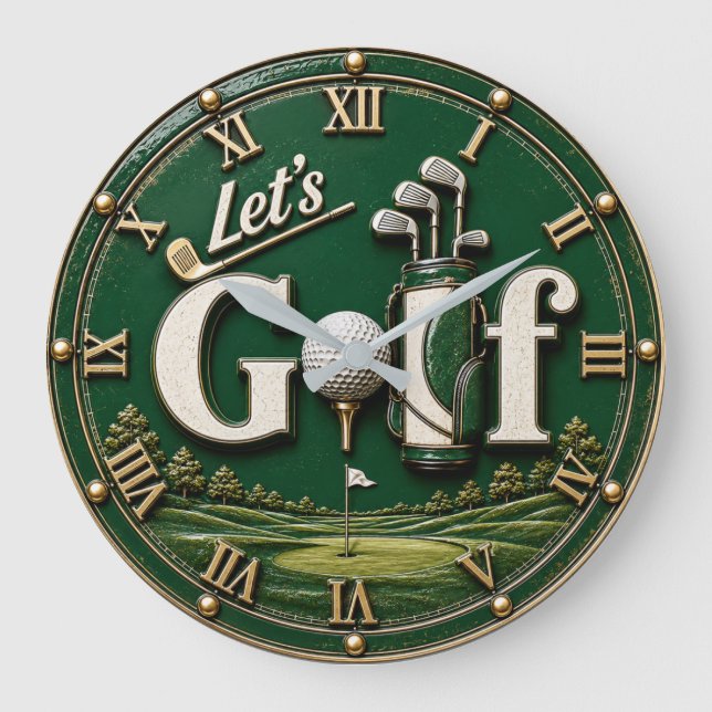 Let's Golf Vintage Golf Lover Gift Large Clock (Front)