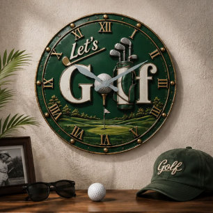 Let's Golf Vintage Golf Lover Gift Large Clock