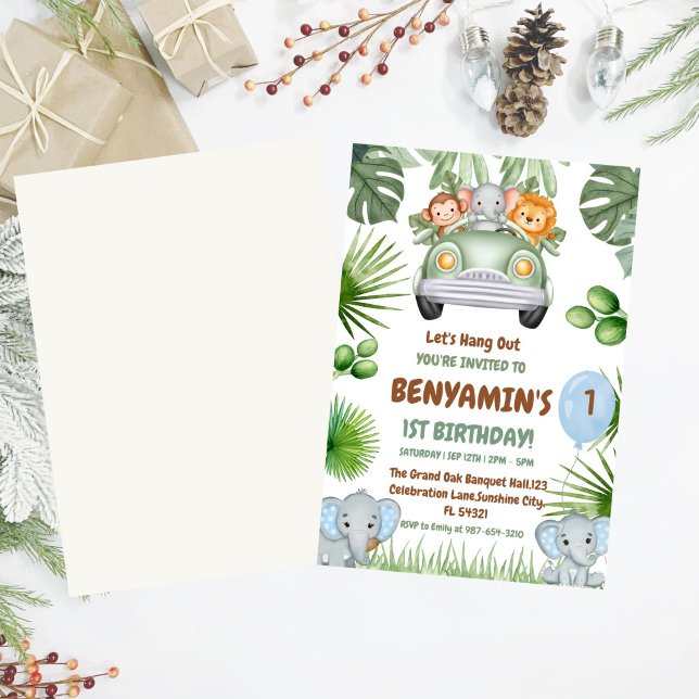  Let's Hang OuT Baby Elephant  First birthday Invitation (Creator Uploaded)