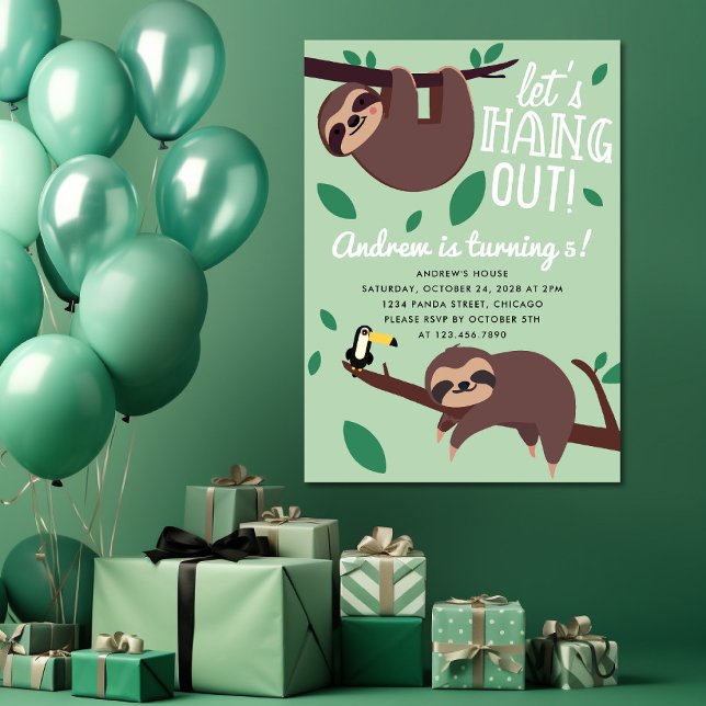 Let's hang out Cute Sloth Kids Birthday Invitation (Creator Uploaded)